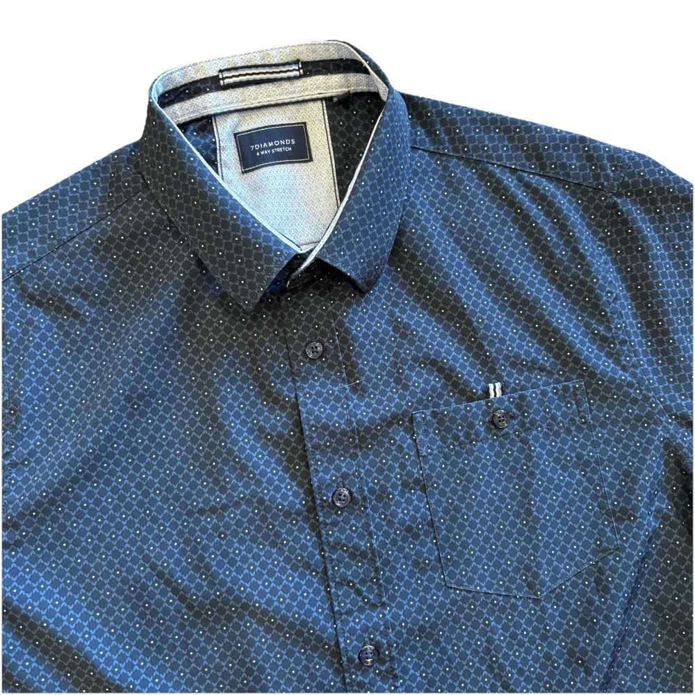 7Diamonds 4 Way Stretch Shirt Men M Short Sleeve Button Up Geometric Print Woven - Picture 1 of 9